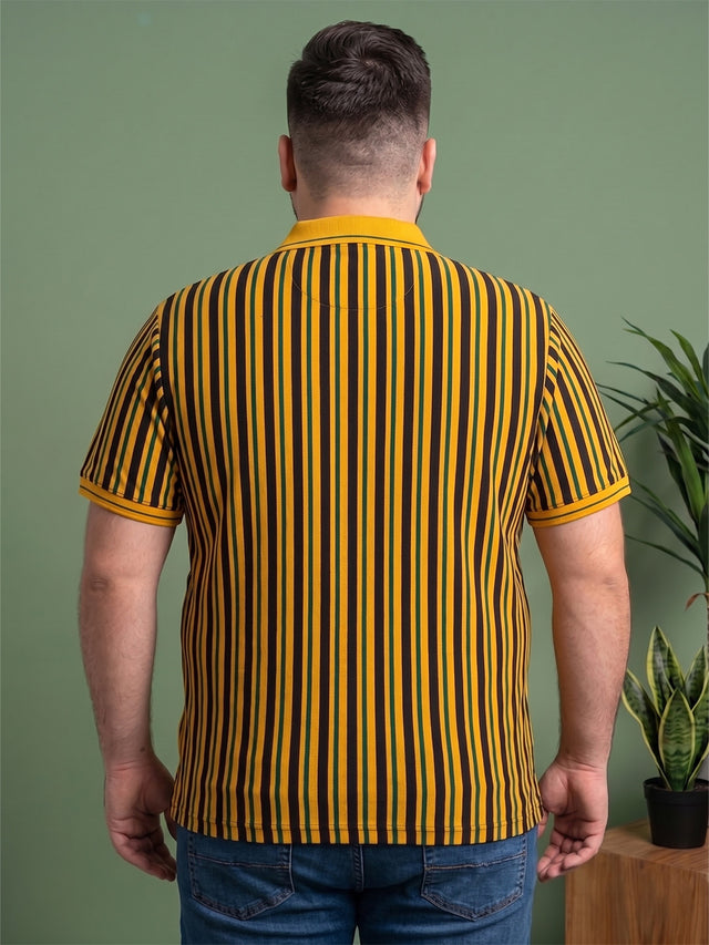 Men Plus Size Sepia Multi Striped Polo