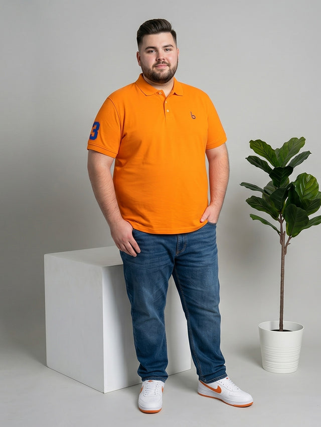 Men Plus Size Aura-Orange Solid Polo