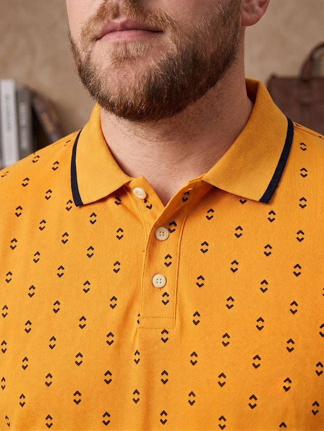 Men Plus Size Goldra Yellow Printed Polo Tshirt
