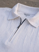 Men Plus Size Wlira White Waffle Polo Tshirt