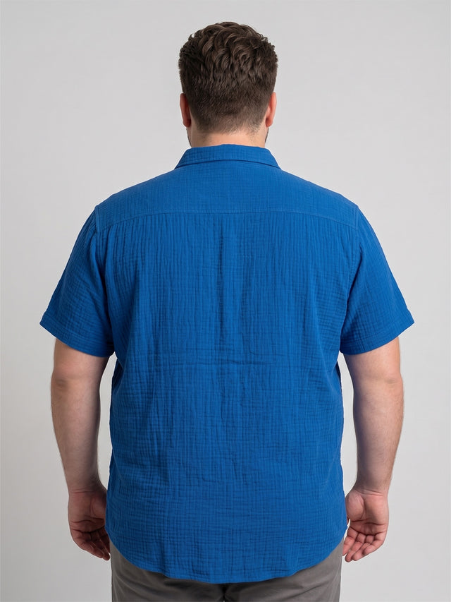 Men Plus Size Wrinkra Royal Blue Solid Shirts