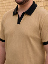 Men Plus Size Sandorix Beige textured Polo Tshirts
