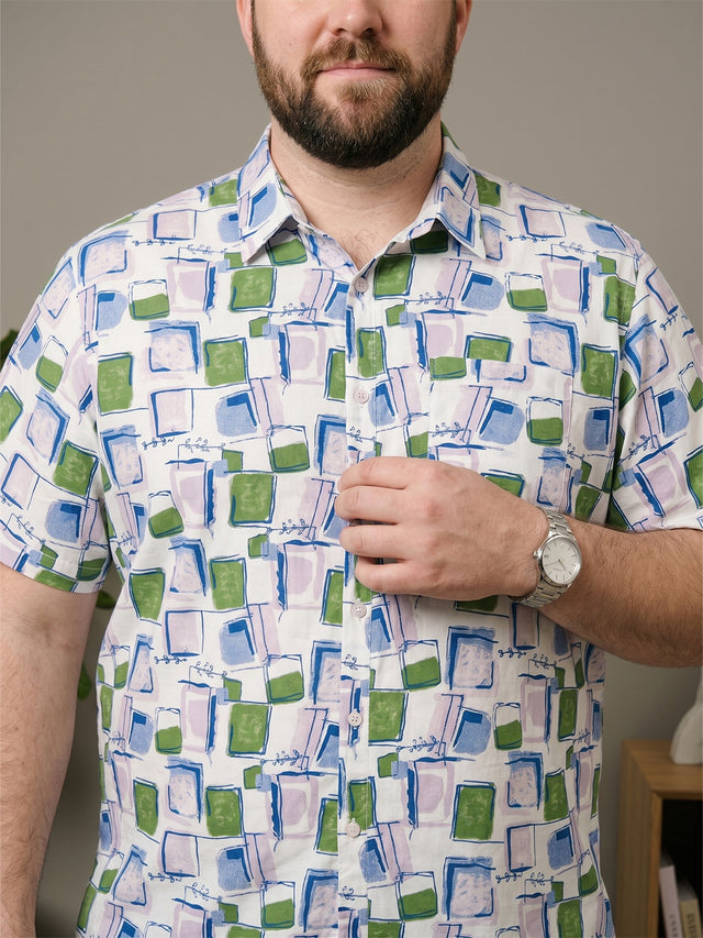 Men Plus Size Sketchgrid Multi Printed Shirts