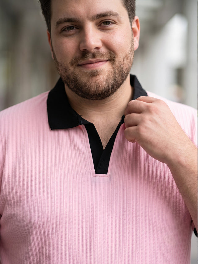 Men Plus Size Bibelot Pink textured Polo Tshirts