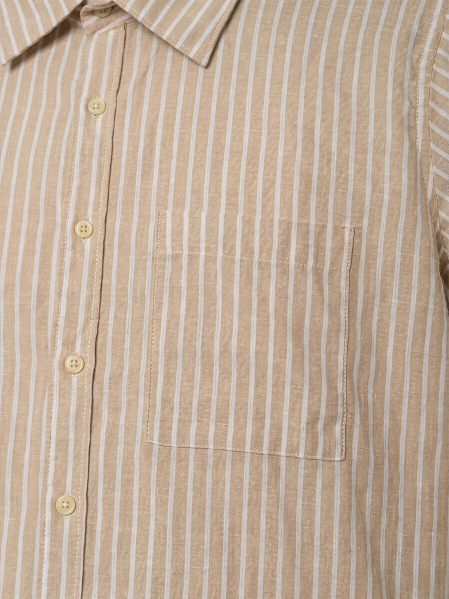 Men Plus Size Xylaris Light Brown Striped Shirts