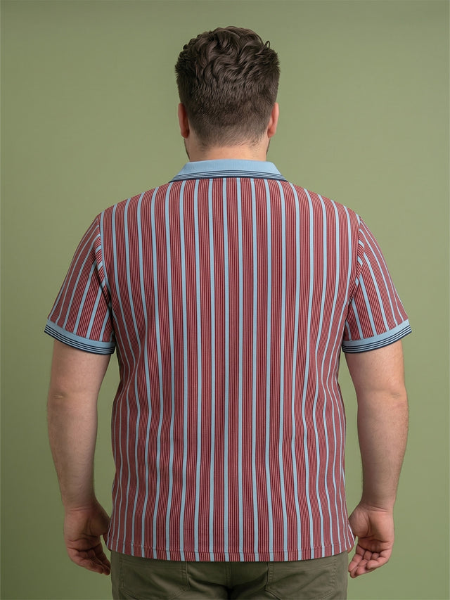 Men Plus Size Rosso Multi Striped Polo