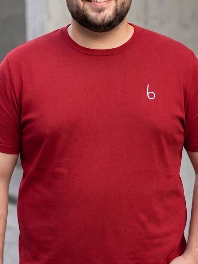 Men Plus Size Vaporcrew-Red Solid Red Round Neck