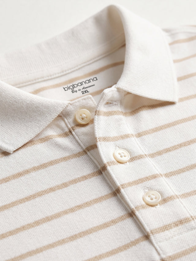 Men Plus Size Elegant White Striped Polo Tshirt