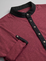 Men Plus Size Festoon Maroon Solid Henley