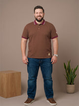 Men Plus Size Oatmeal Beige Solid Polo