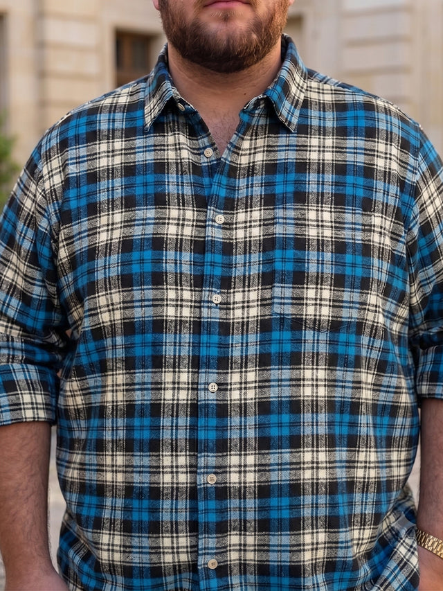 Men Plus Size Burlap Multicolor Checkered Casual Shirt