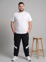 Men Plus Size Crossbeams Black Solid Trackpants