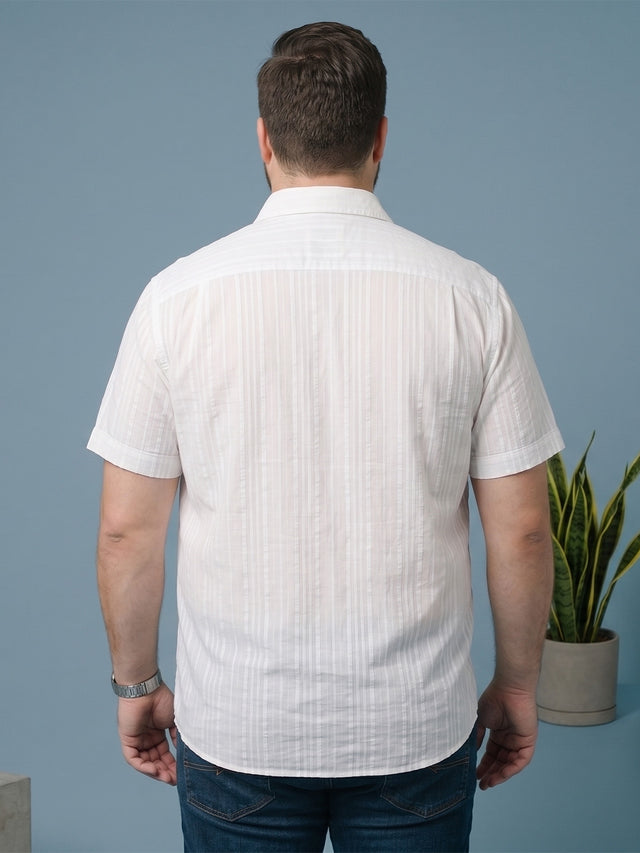 Men Plus Size Bonewhite White Textured Shirts