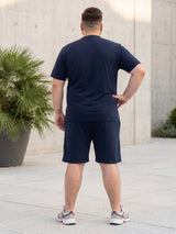Men Plus Size Throwback Navy Blue Printed Co-Ords