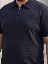 Men Plus Size Kovren Black Textured Polo Tshirt