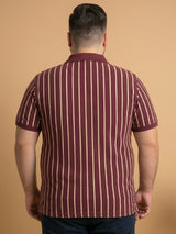 Men Plus Size Merlot Multi Striped Polo