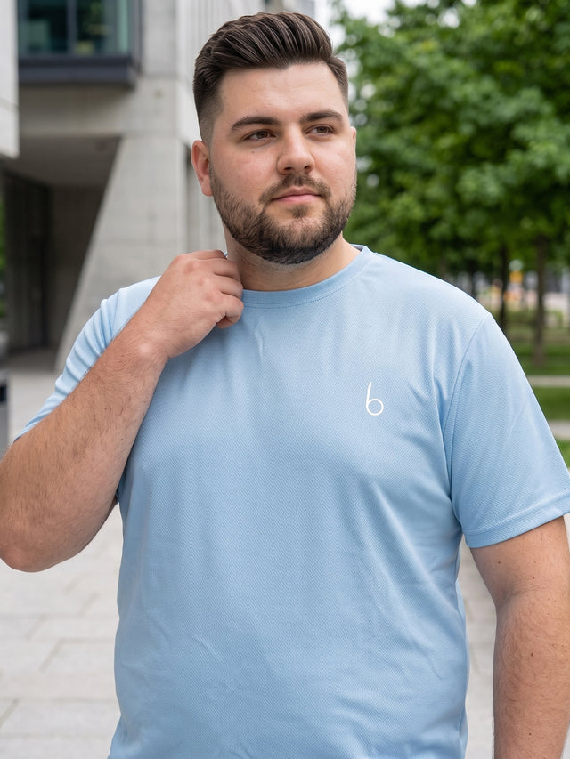 Men Plus Size Vaporcrew-Sky Blue Solid Pink Round Neck