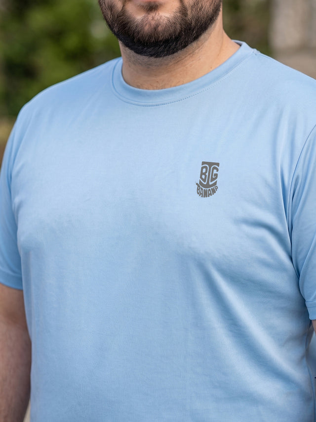 Men Plus Size Hiddenmist-Sky Blue Solid Sky Blue Round Neck Tshirt