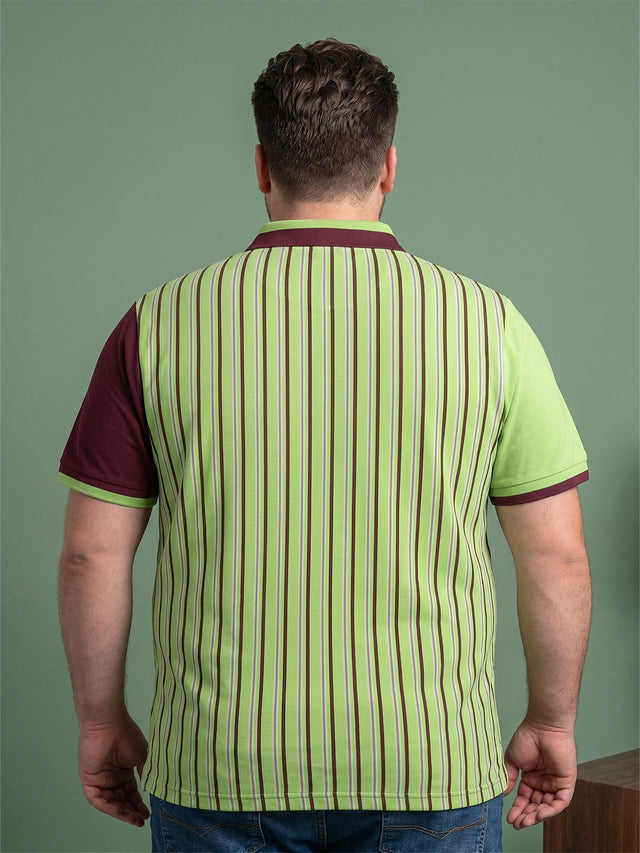 Men Plus Size Ivoryred Multi Striped Polo