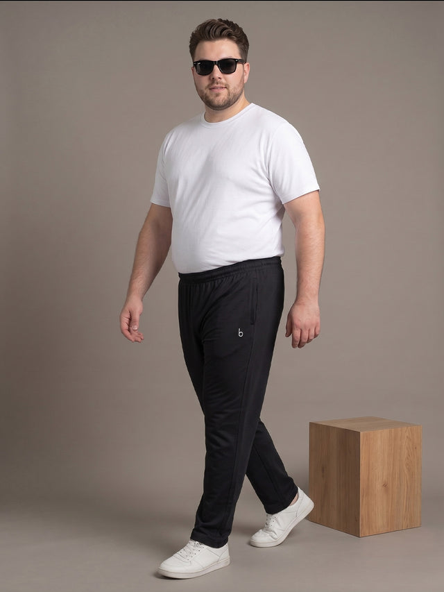 Men Plus Size Boldanchor Black Solid Trackpants