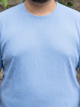 Men Plus Size Lunaro Blue Self Design Round Neck Tshirt