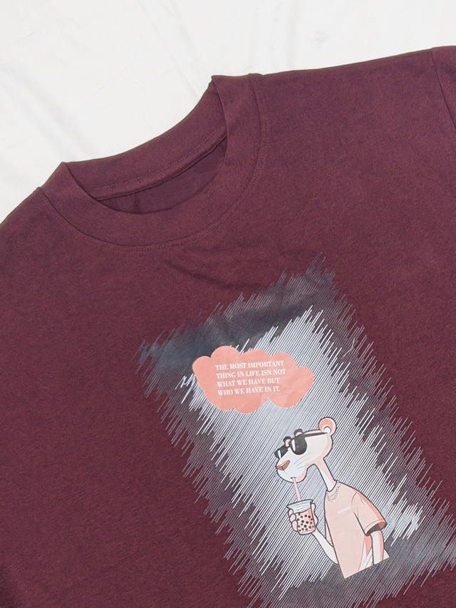 Men Plus Size Dreampaws Maroon Printed Round Neck