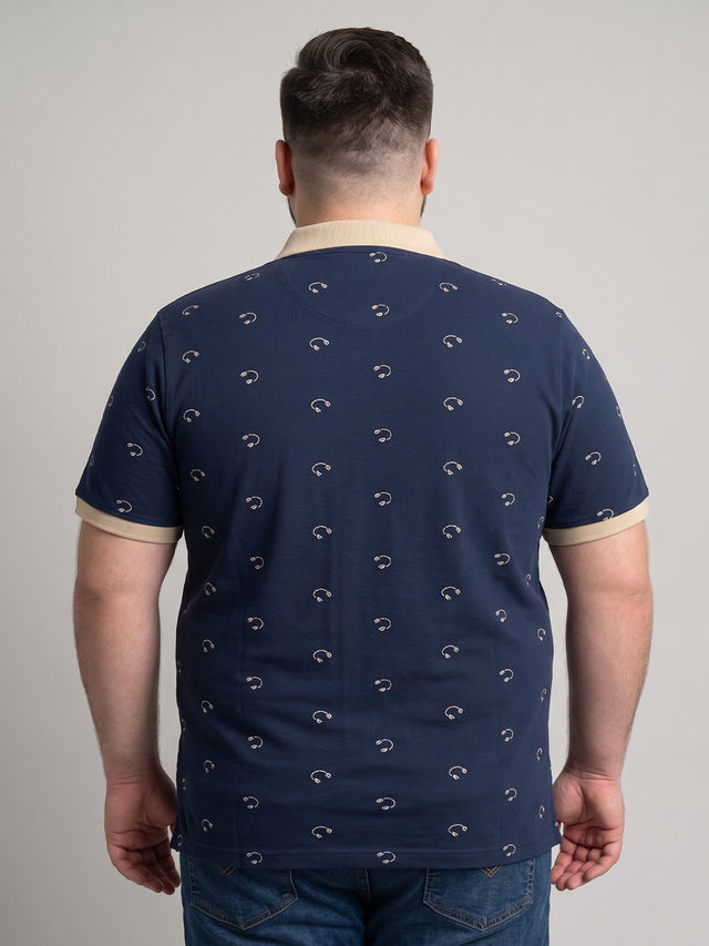 Men Plus Size Nebula Navy Blue Printed Polo