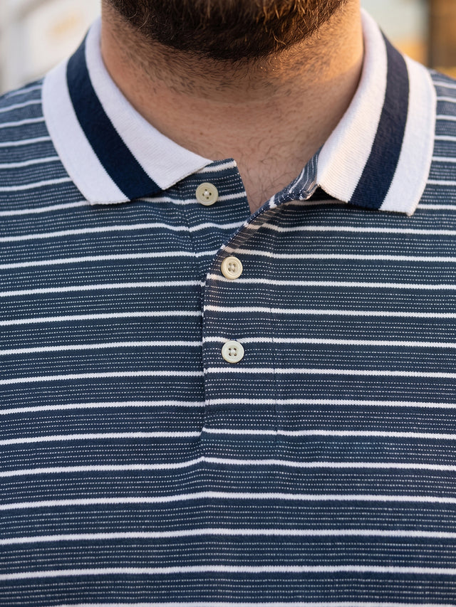 Men Plus Size Mrino Navy Striped Polo Tshirt