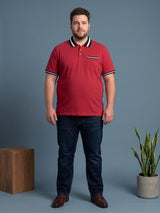Men Plus Size Geranium Red Solid Polo