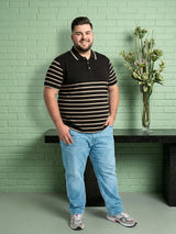 Men Plus Size Truffle Multi Striped Polo