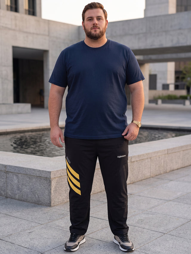 Men Plus Size Laven Black Solid Trackpants
