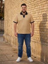 Men Plus Size Sandorix Beige textured Polo Tshirts