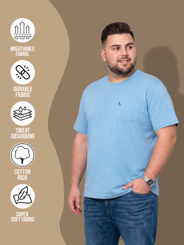 Men Plus Size Skystitch Sky Blue Printed Round Neck