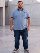 Men Plus Size Sterling Blue Self Design Polo Tshirt