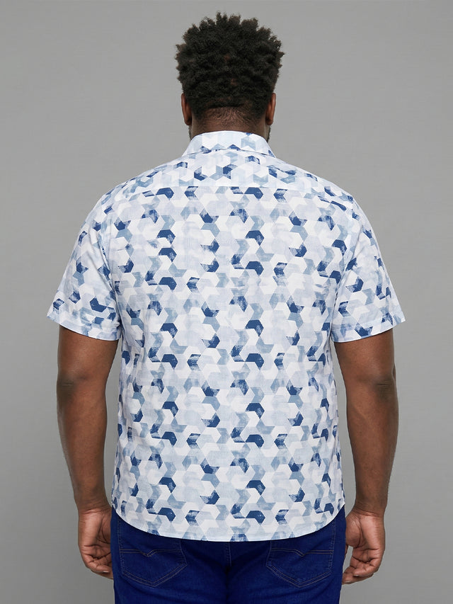 Men Plus Size Facet Multicolor Printed Casual Shirt