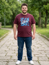 Men Plus Size Ripples Maroon Printed Round Neck