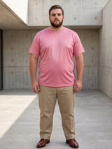 Men Plus Size Vaporcrew-Pink Solid Pink Round Neck