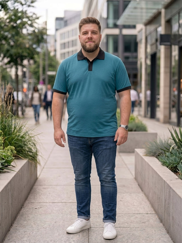 Men Plus Size Aevrion Teal textured Polo Tshirts