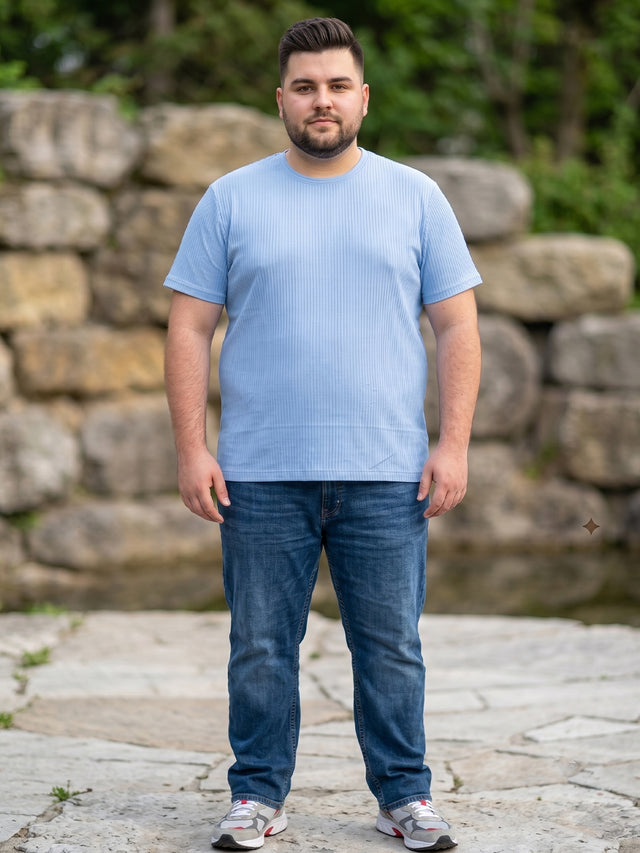 Men Plus Size Lunaro Blue Self Design Round Neck Tshirt