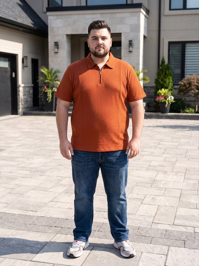 Men Plus Size Orson Orange Self Design Polo Tshirt
