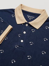 Men Plus Size Nebula Navy Blue Printed Polo
