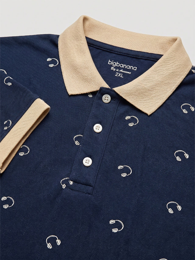 Men Plus Size Nebula Navy Blue Printed Polo