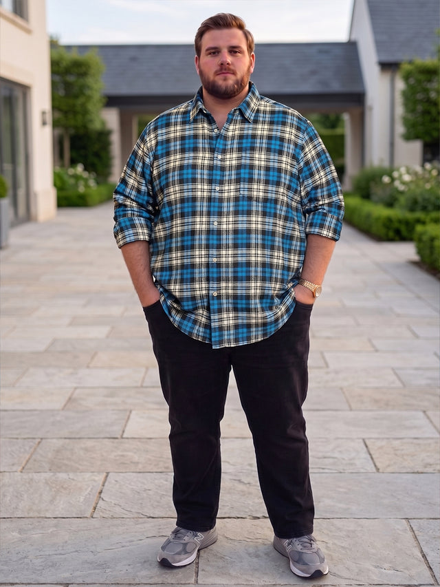 Men Plus Size Burlap Multicolor Checkered Casual Shirt
