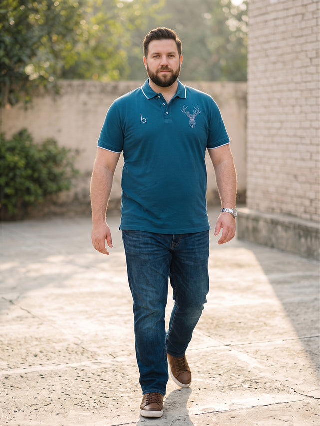 Men Plus Size Beast-Teal Teal Solid Polo