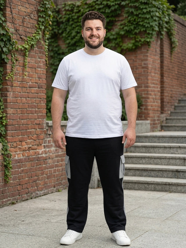 Men Plus Size Xeric Black Solid Trackpants