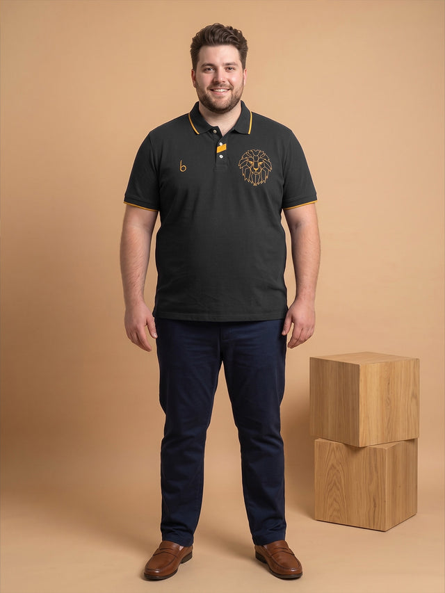 Men Plus Size Savage-Black Black Solid Polo
