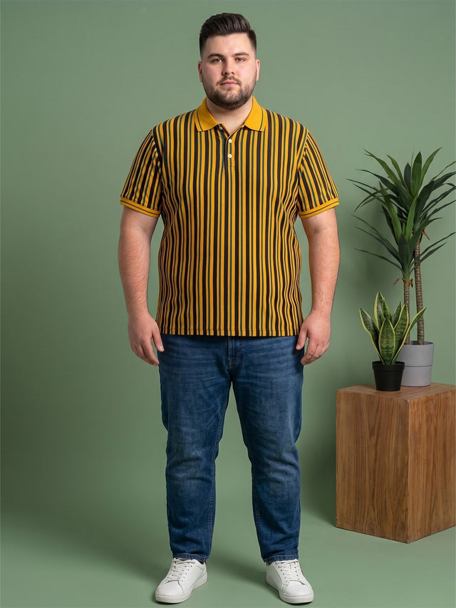Men Plus Size Sepia Multi Striped Polo