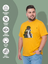 Men Plus Size Solarsketch Yellow Printed Round Neck