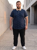 Men Plus Size Nebula Navy Blue Printed Polo