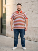 Men Plus Size Buttoned Multi Striped Polo